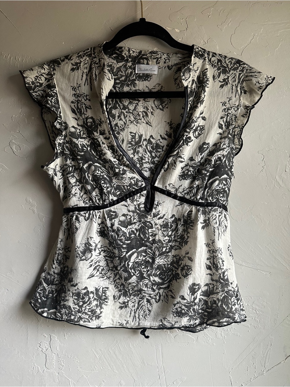 Charlotte Russe Y2K WhimsiGoth Dark Romantic Floral Babydoll Top Large